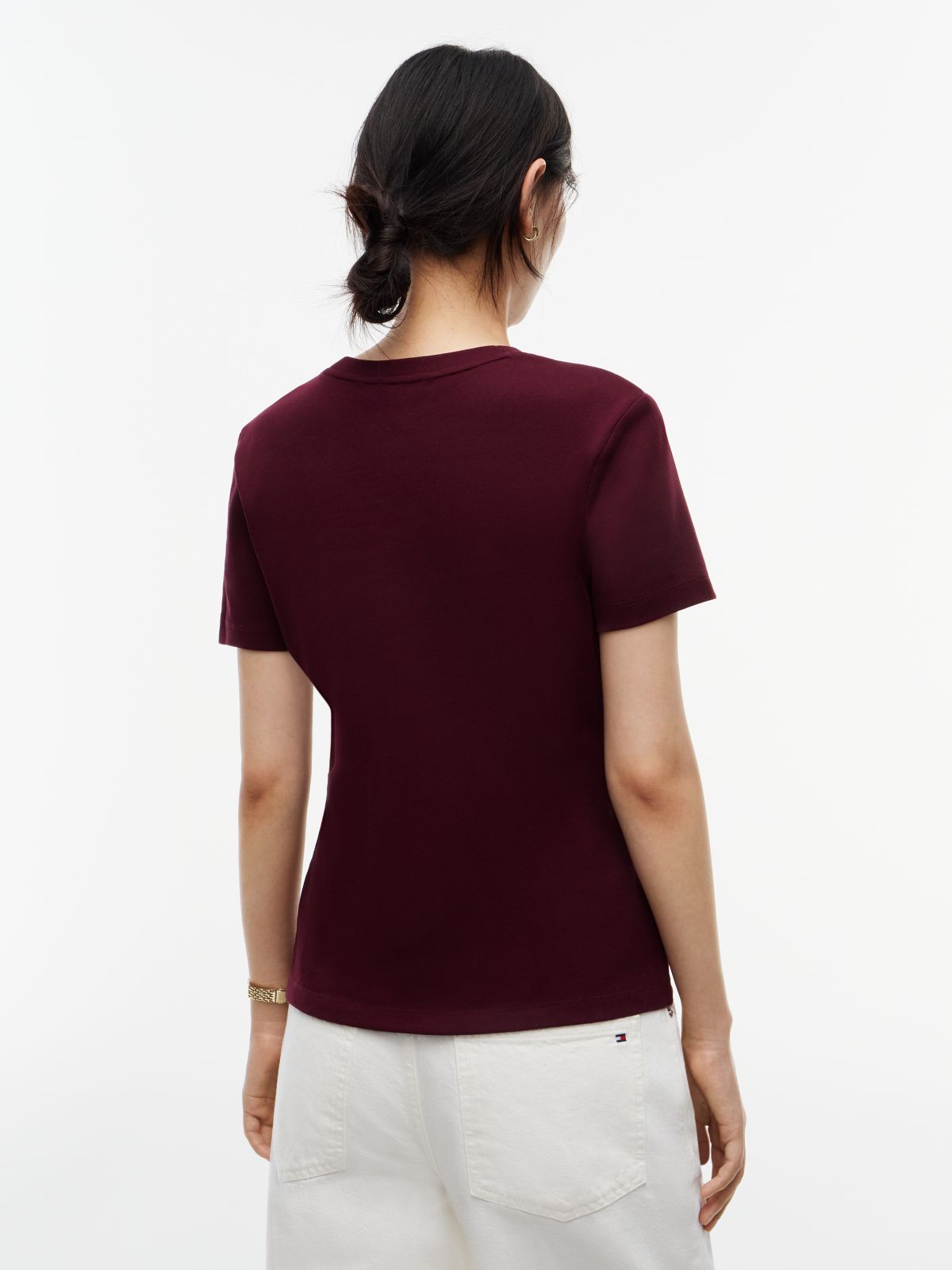 Flag Embroidery Slim Crew Neck T-Shirt — Red
