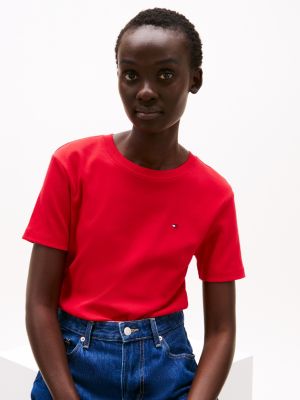 red crew neck slim t-shirt for women tommy hilfiger