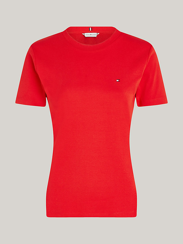 red flag embroidery ribbed slim t-shirt for women tommy hilfiger