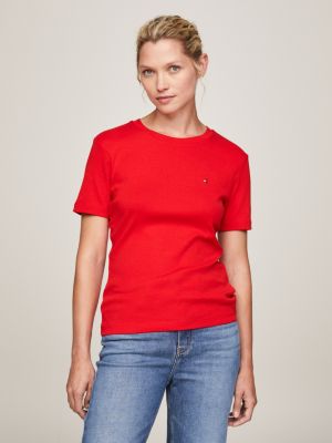 Tommy Hilfiger Sport Womens Plus Heathered Knit T-Shirt Red 2X