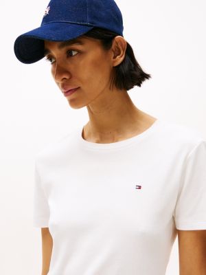 white crew neck slim t-shirt for women tommy hilfiger