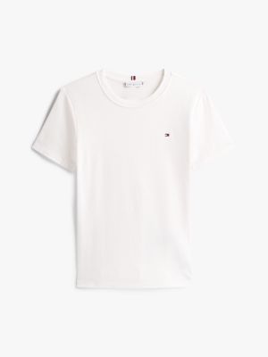 white crew neck slim t-shirt for women tommy hilfiger