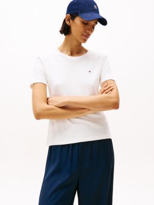 white crew neck slim t-shirt for women tommy hilfiger