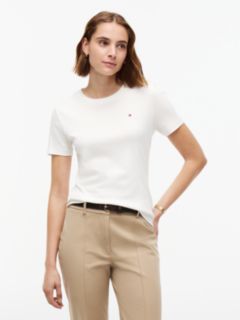 Flag Embroidery Slim Crew Neck T-Shirt — White 1