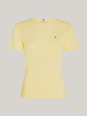 t-shirt slim fit con bandierina ricamata giallo da donne tommy hilfiger