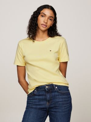 t-shirt slim fit con bandierina ricamata giallo da donne tommy hilfiger