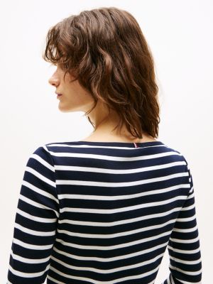 blue boat neck slim t-shirt for women tommy hilfiger