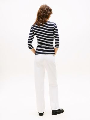 blue boat neck slim t-shirt for women tommy hilfiger