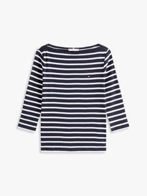 blue boat neck three-quarter sleeve t-shirt for women tommy hilfiger