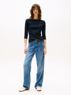 blue boat neck slim t-shirt for women tommy hilfiger