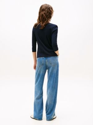 blue boat neck slim t-shirt for women tommy hilfiger