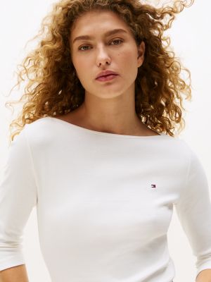 white boat neck slim t-shirt for women tommy hilfiger