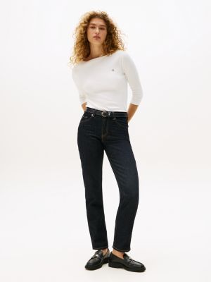 white boat neck slim t-shirt for women tommy hilfiger