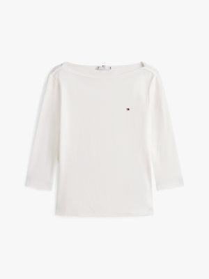 white boat neck three-quarter sleeve t-shirt for women tommy hilfiger