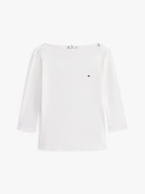 white boat neck three-quarter sleeve t-shirt for women tommy hilfiger