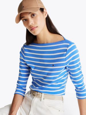 multi boat neck three-quarter sleeve t-shirt for women tommy hilfiger