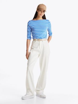 multi boat neck three-quarter sleeve t-shirt for women tommy hilfiger