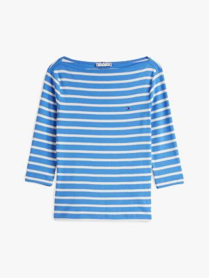 multi boat neck three-quarter sleeve t-shirt for women tommy hilfiger