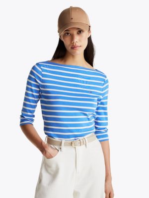 t-shirt à col bateau et manches trois-quarts multi pour femmes tommy hilfiger