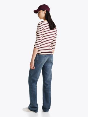 multi boat neck three-quarter sleeve t-shirt for women tommy hilfiger