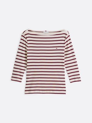 multi boat neck three-quarter sleeve t-shirt for women tommy hilfiger