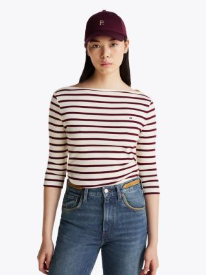 multi boat neck three-quarter sleeve t-shirt for women tommy hilfiger