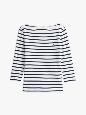 multi boat neck three-quarter sleeve t-shirt for women tommy hilfiger