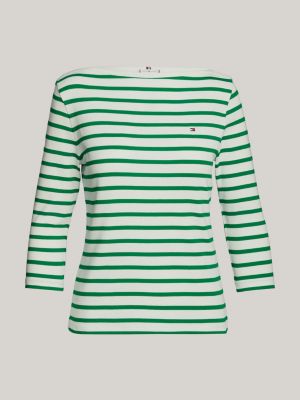 Three-Quarter Sleeve Boat Neck T-Shirt, Green