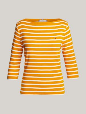 Boat Neck ThreeQuarter Sleeve Slim TShirt Khaki Tommy Hilfiger