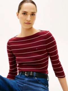 Slim Three-Quarter Sleeve Boat Neck T-Shirt — Red 2
