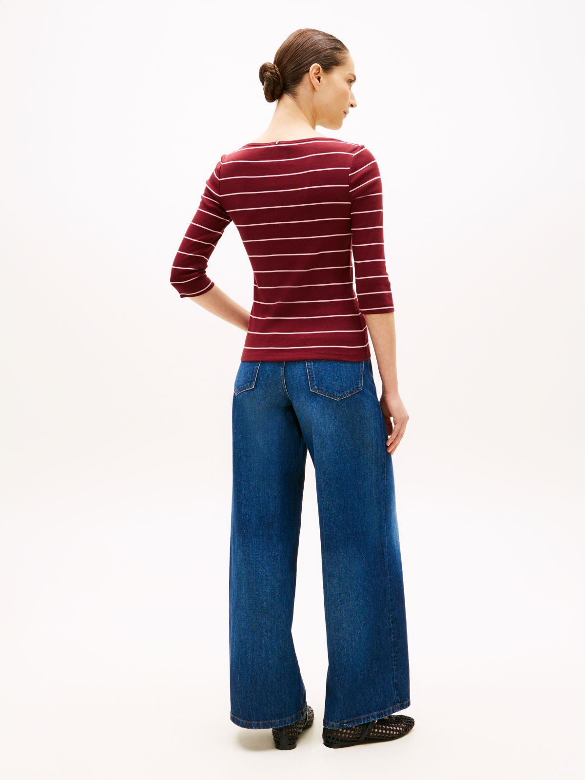 Slim Three-Quarter Sleeve Boat Neck T-Shirt — Red