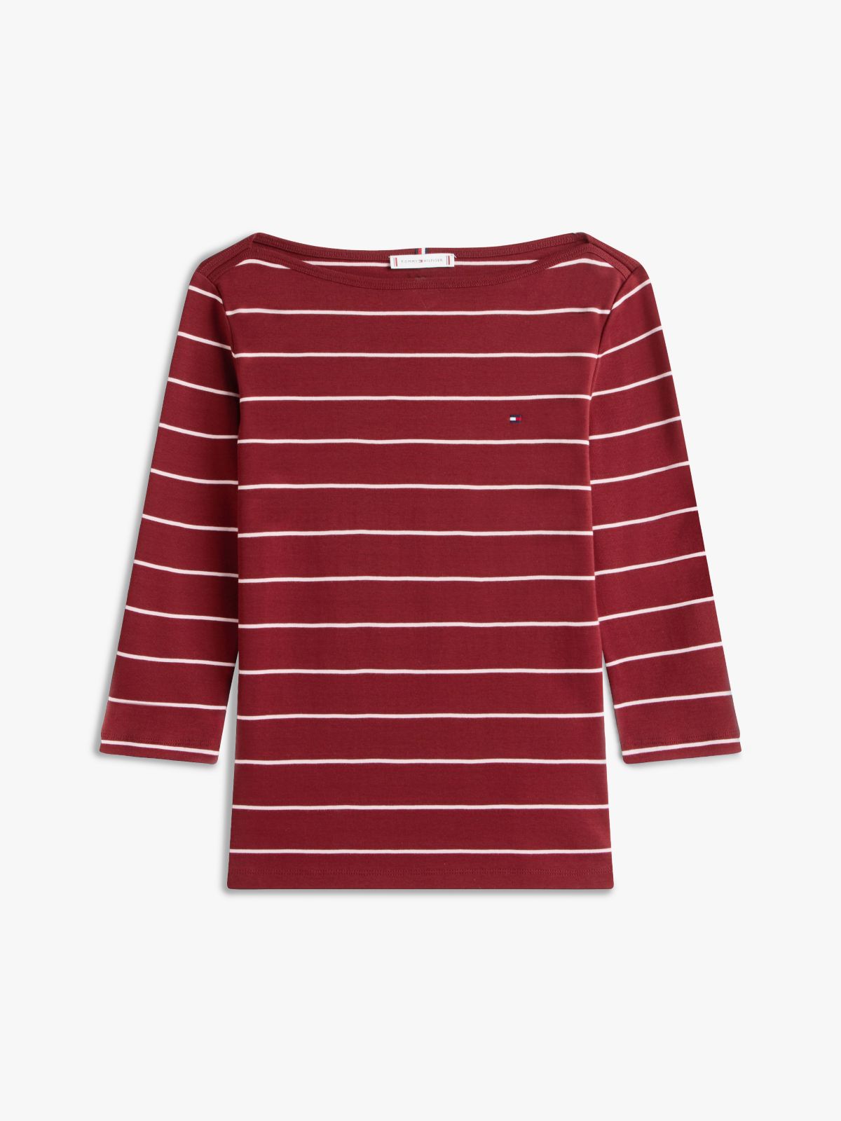 Slim Three-Quarter Sleeve Boat Neck T-Shirt — Red