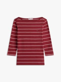 Slim Three-Quarter Sleeve Boat Neck T-Shirt — Red 5