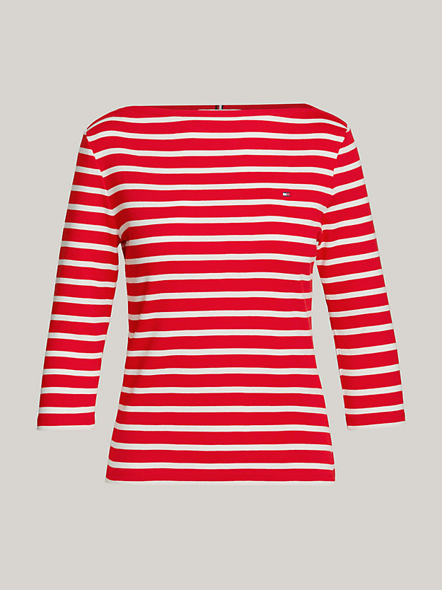 Boat Neck Three-Quarter Sleeve Slim T-Shirt | Red | Tommy Hilfiger