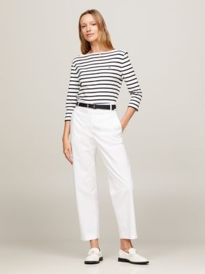 white slim fit t-shirt mit dreiviertelärmeln für damen - tommy hilfiger