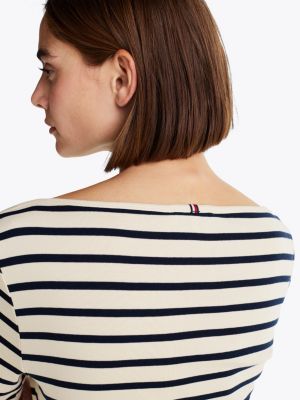 multi boat neck three-quarter sleeve t-shirt for women tommy hilfiger