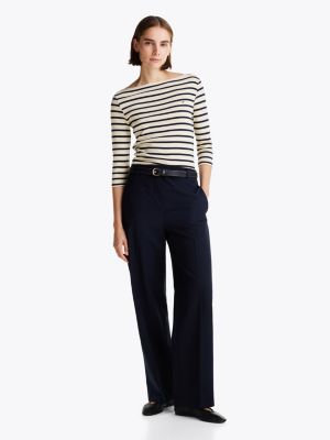 multi boat neck three-quarter sleeve t-shirt for women tommy hilfiger