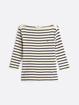 multi boat neck three-quarter sleeve t-shirt for women tommy hilfiger