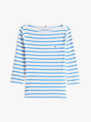 multi boat neck three-quarter sleeve t-shirt for women tommy hilfiger