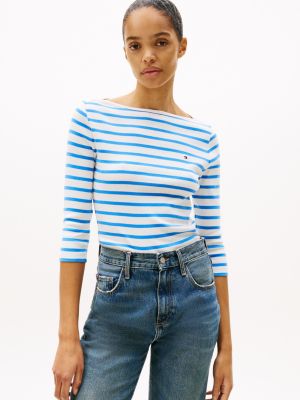 multi t-shirt mit u-boot-ausschnitt und 3/4-ärmeln für damen - tommy hilfiger