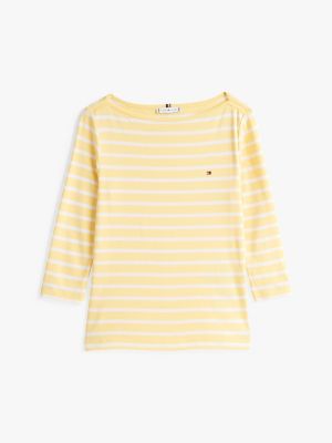 multi boat neck three-quarter sleeve t-shirt for women tommy hilfiger