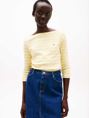 t-shirt ajusté à col bateau plusieurs couleurs pour femmes tommy hilfiger