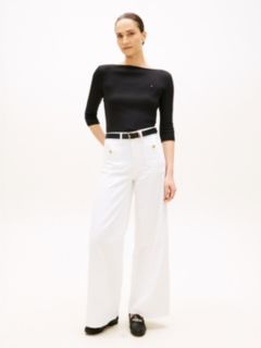 Slim Three-Quarter Sleeve Boat Neck T-Shirt — Black 3