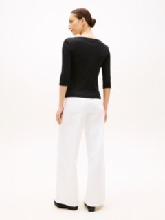 Slim Three-Quarter Sleeve Boat Neck T-Shirt — Black 5