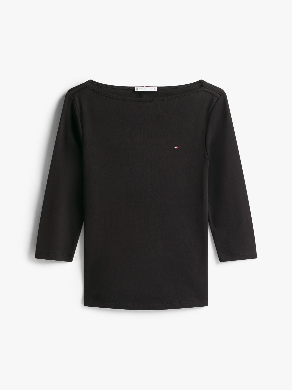 Slim Three-Quarter Sleeve Boat Neck T-Shirt — Black