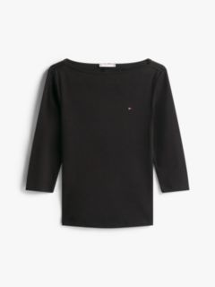 Slim Three-Quarter Sleeve Boat Neck T-Shirt — Black 6