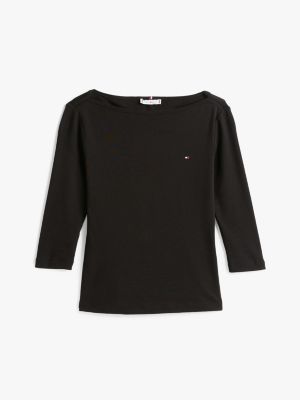 black boat neck three-quarter sleeve t-shirt for women tommy hilfiger