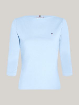 blau slim fit t-shirt mit u-boot-ausschnitt für damen - tommy hilfiger