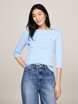 blue slim fit t-shirt mit u-boot-ausschnitt für damen - tommy hilfiger