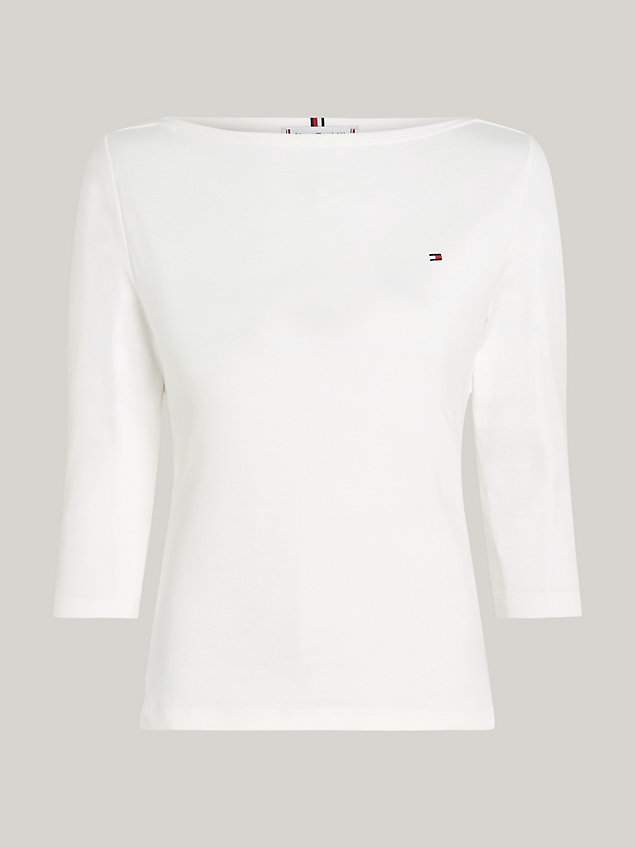 white slim fit t-shirt mit u-boot-ausschnitt für damen - tommy hilfiger